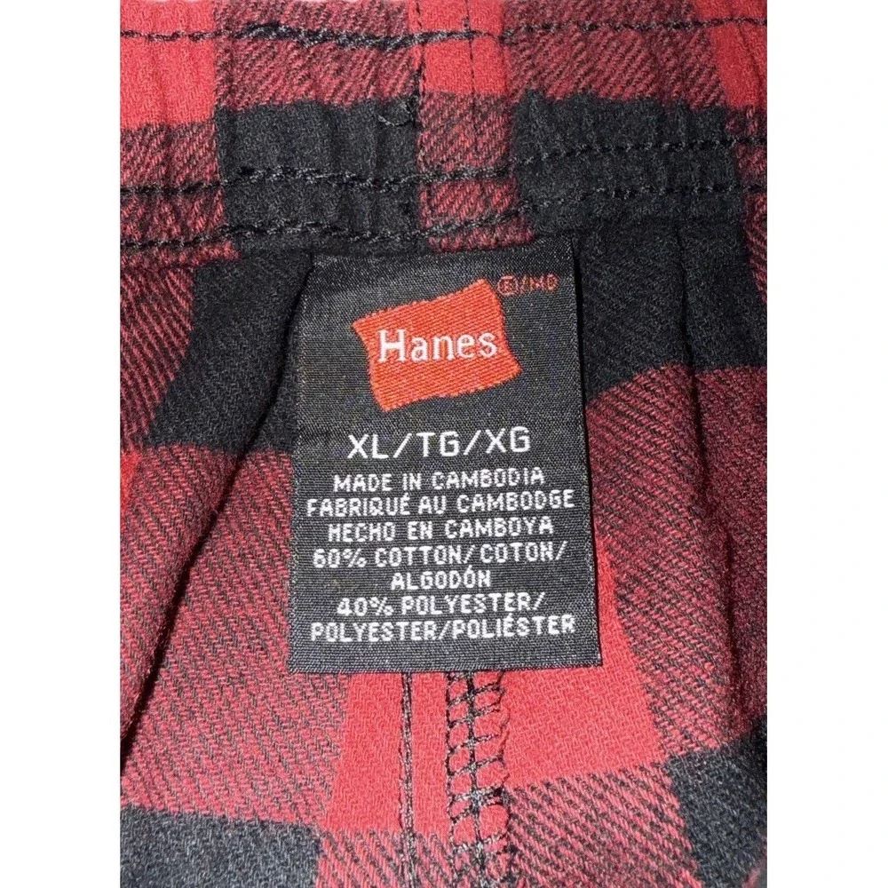 HANES Pajama Mens XL Red Black Plaid Pattern Flannel Sleep Loungewear
